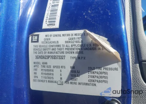 2006 Chevrolet Hhr Lt from USA, damaged, VIN 3GNDA23P76S573327